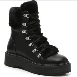 Jennifer Lopez Black Faux-Fur Platform Lace-Up Ankle Boots
